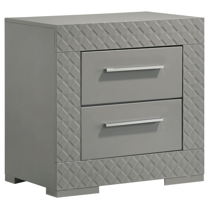 Ives - 2 - Drawer Nightstand Bedside Table - Gray High Gloss Accent Nightstand modern furniture Contempo Furniture