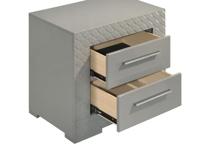 Ives - 2 - Drawer Nightstand Bedside Table - Gray High Gloss Accent Nightstand modern furniture Contempo Furniture