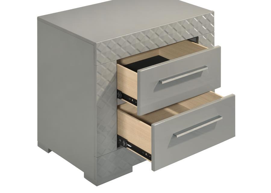 Ives - 2 - Drawer Nightstand Bedside Table - Gray High Gloss Accent Nightstand modern furniture Contempo Furniture