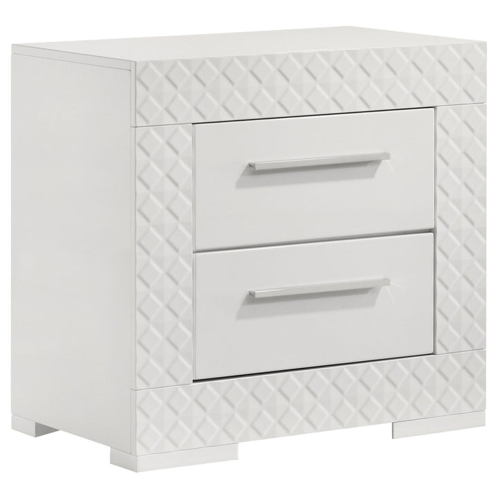Ives - 2 - Drawer Nightstand Bedside Table - White High Gloss Accent Nightstand modern furniture Contempo Furniture