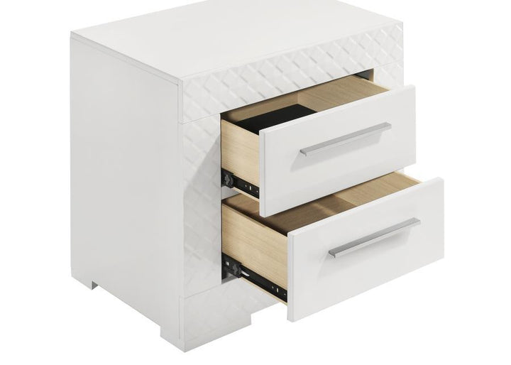 Ives - 2 - Drawer Nightstand Bedside Table - White High Gloss Accent Nightstand modern furniture Contempo Furniture