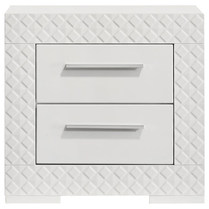 Ives - 2 - Drawer Nightstand Bedside Table - White High Gloss Accent Nightstand modern furniture Contempo Furniture