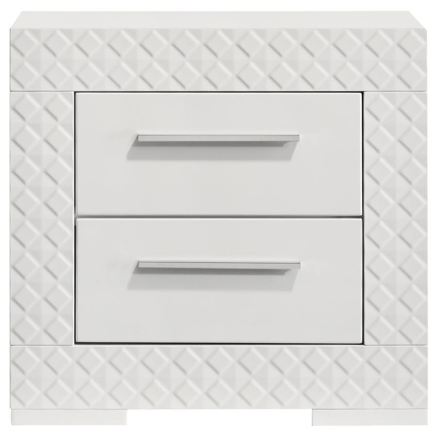 Ives - 2 - Drawer Nightstand Bedside Table - White High Gloss Accent Nightstand modern furniture Contempo Furniture