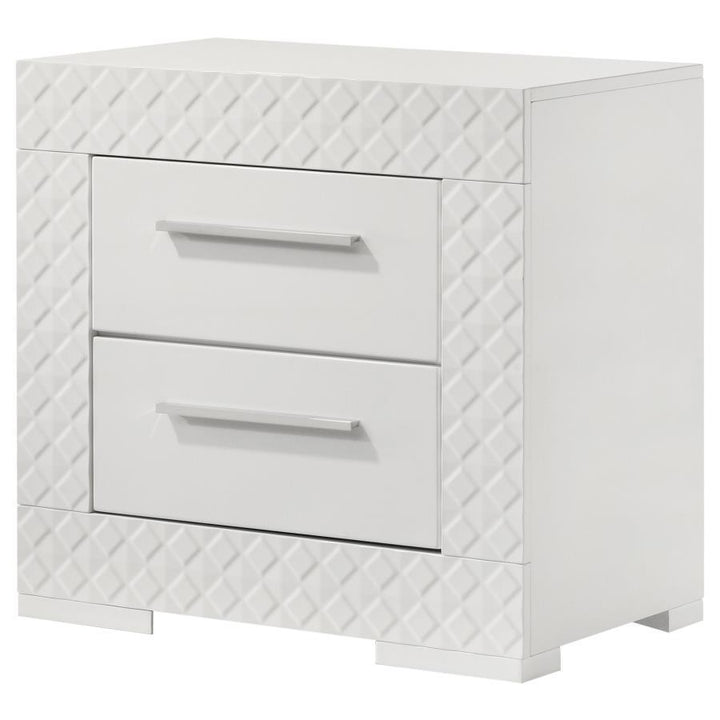 Ives - 2 - Drawer Nightstand Bedside Table - White High Gloss Accent Nightstand modern furniture Contempo Furniture