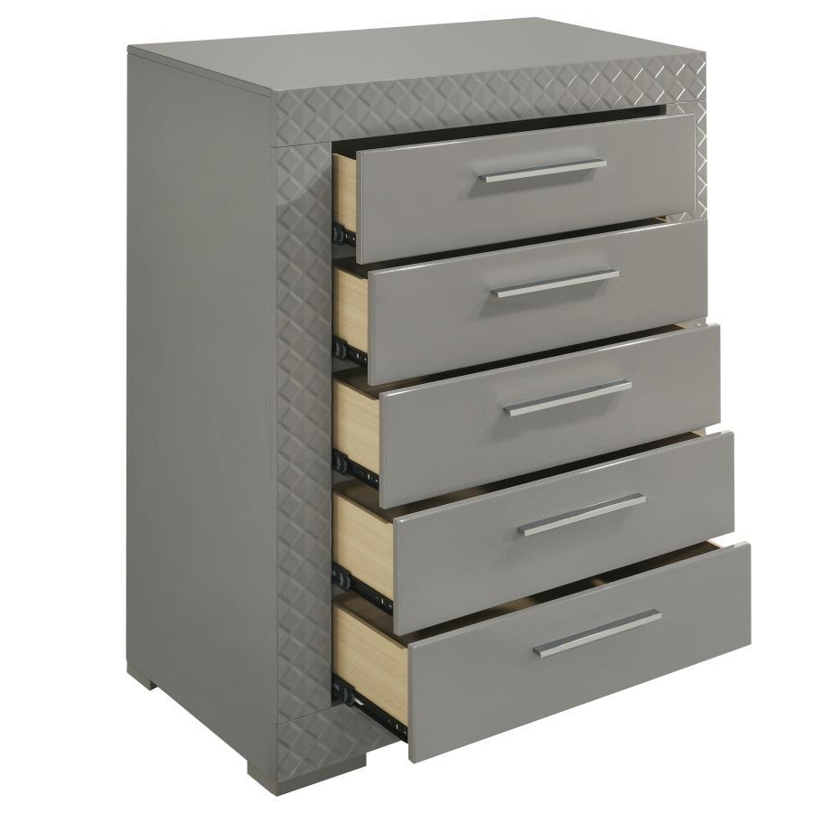 Ives - 5 - Drawer Bedroom Chest Of Drawers - Gray High Gloss Accent Chest modern furniture Contempo Furniture