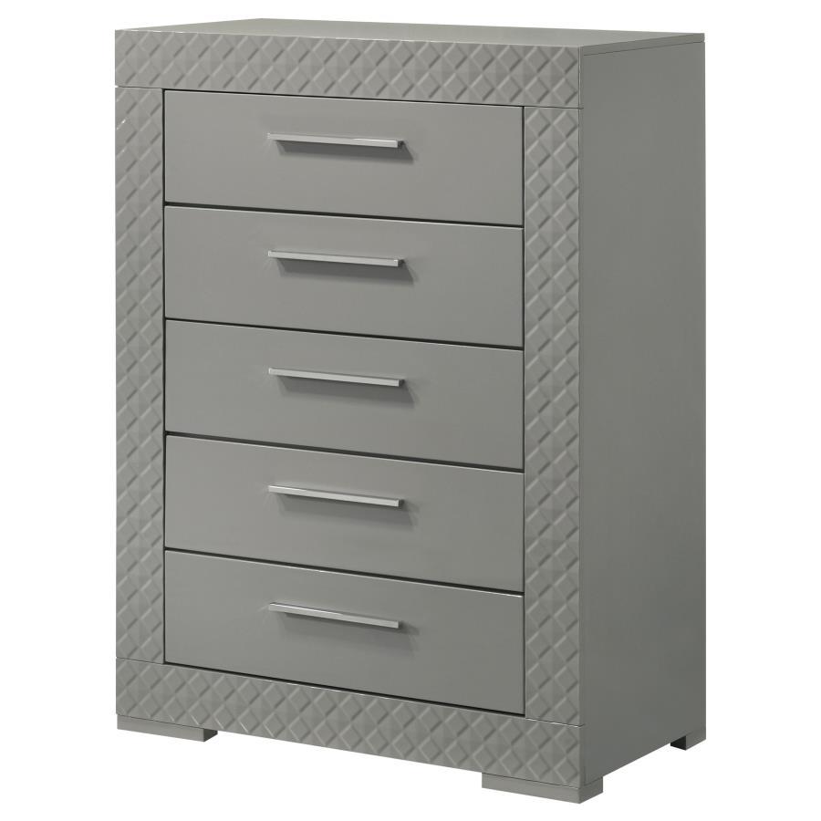 Ives - 5 - Drawer Bedroom Chest Of Drawers - Gray High Gloss Accent Chest modern furniture Contempo Furniture