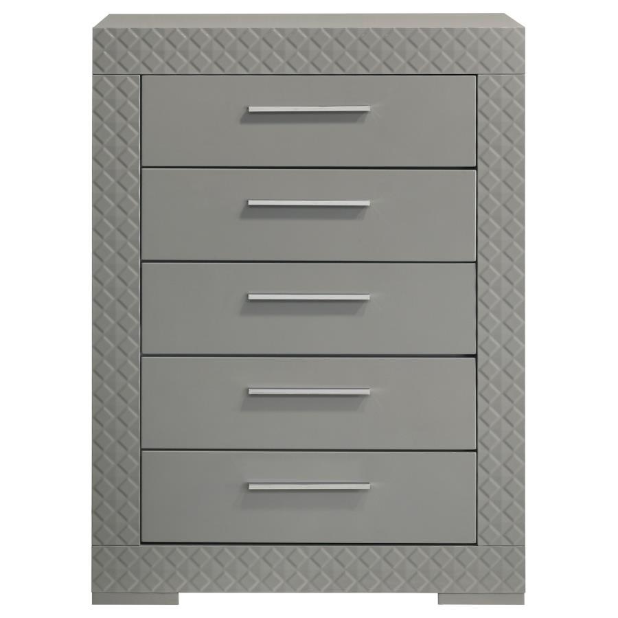 Ives - 5 - Drawer Bedroom Chest Of Drawers - Gray High Gloss Accent Chest modern furniture Contempo Furniture
