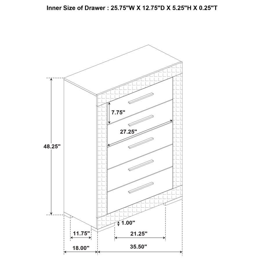 Ives - 5 - Drawer Bedroom Chest Of Drawers - Gray High Gloss Accent Chest modern furniture Contempo Furniture