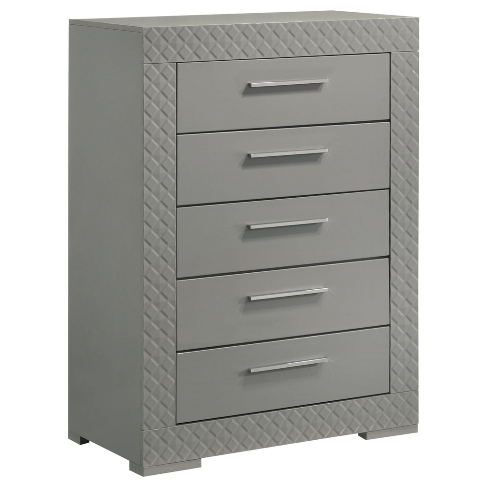 Ives - 5 - Drawer Bedroom Chest Of Drawers - Gray High Gloss Accent Chest modern furniture Contempo Furniture