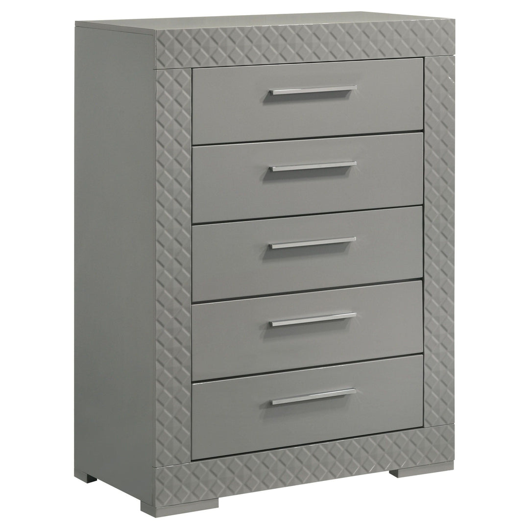 Ives - 5 - Drawer Bedroom Chest Of Drawers - Gray High Gloss Accent Chest modern furniture Contempo Furniture