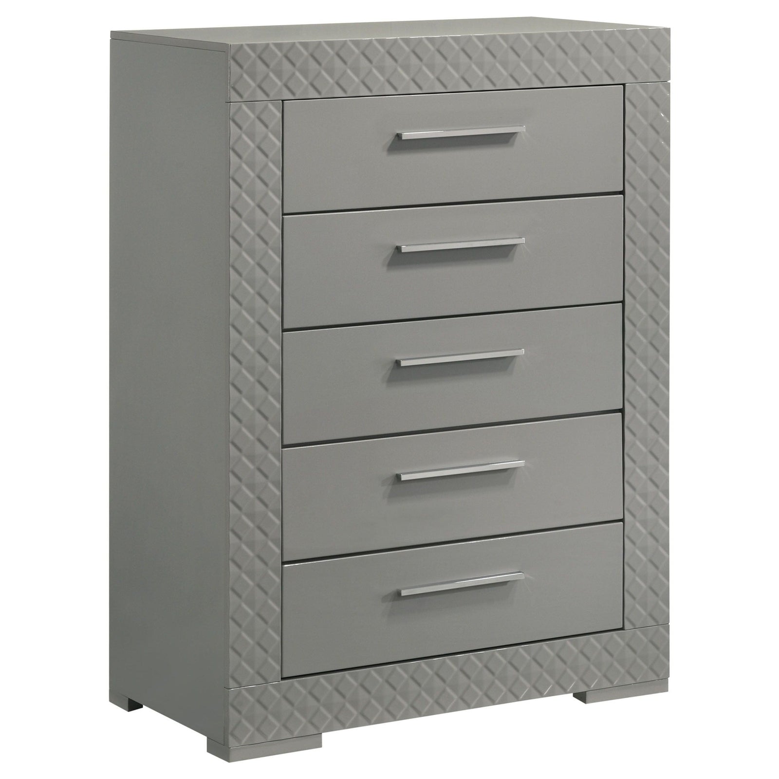 Ives - 5 - Drawer Bedroom Chest Of Drawers - Gray High Gloss Accent Chest modern furniture Contempo Furniture