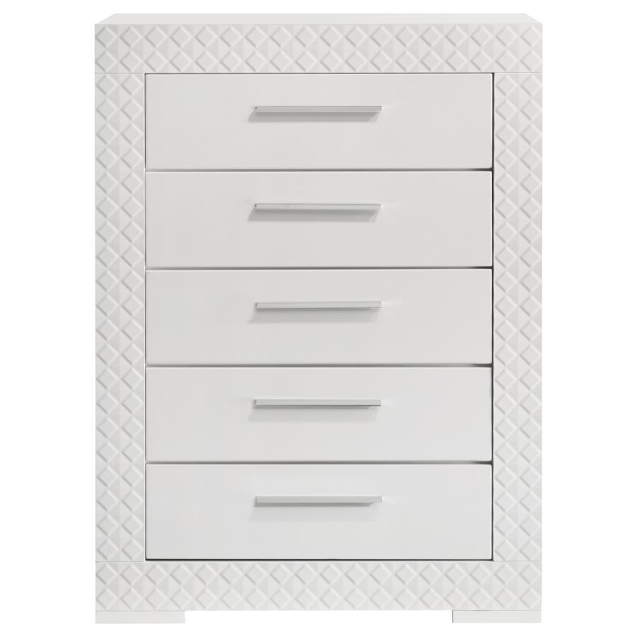 Ives - 5 - Drawer Bedroom Chest Of Drawers - White High Gloss Accent Chest modern furniture Contempo Furniture
