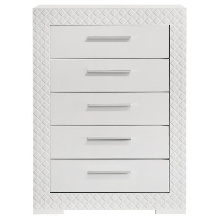Ives - 5 - Drawer Bedroom Chest Of Drawers - White High Gloss Accent Chest modern furniture Contempo Furniture