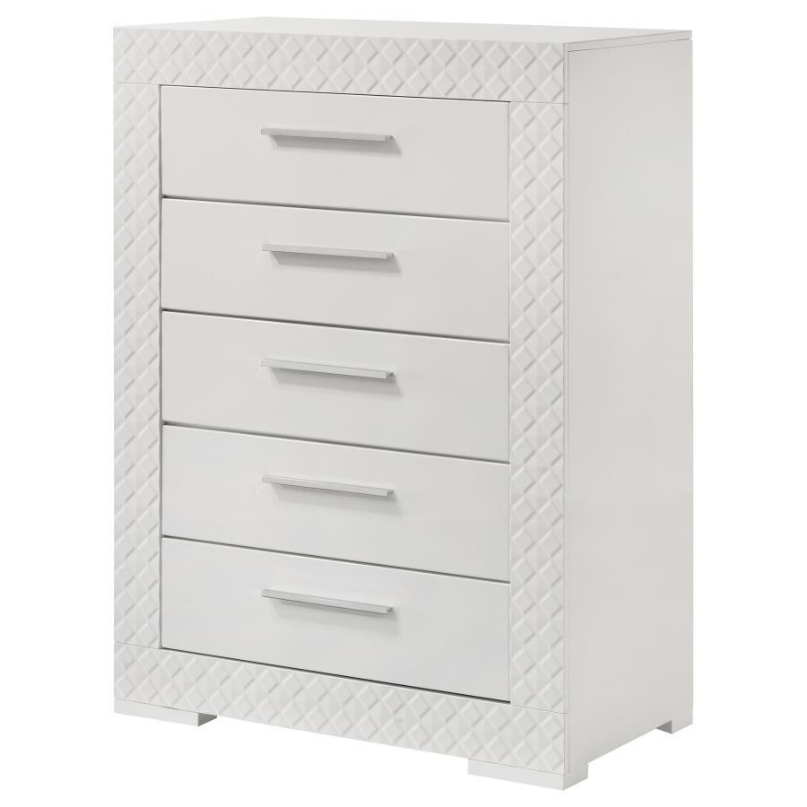 Ives - 5 - Drawer Bedroom Chest Of Drawers - White High Gloss Accent Chest modern furniture Contempo Furniture