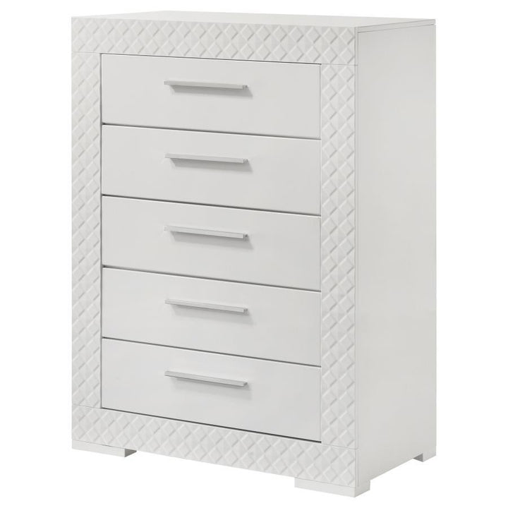 Ives - 5 - Drawer Bedroom Chest Of Drawers - White High Gloss Accent Chest modern furniture Contempo Furniture