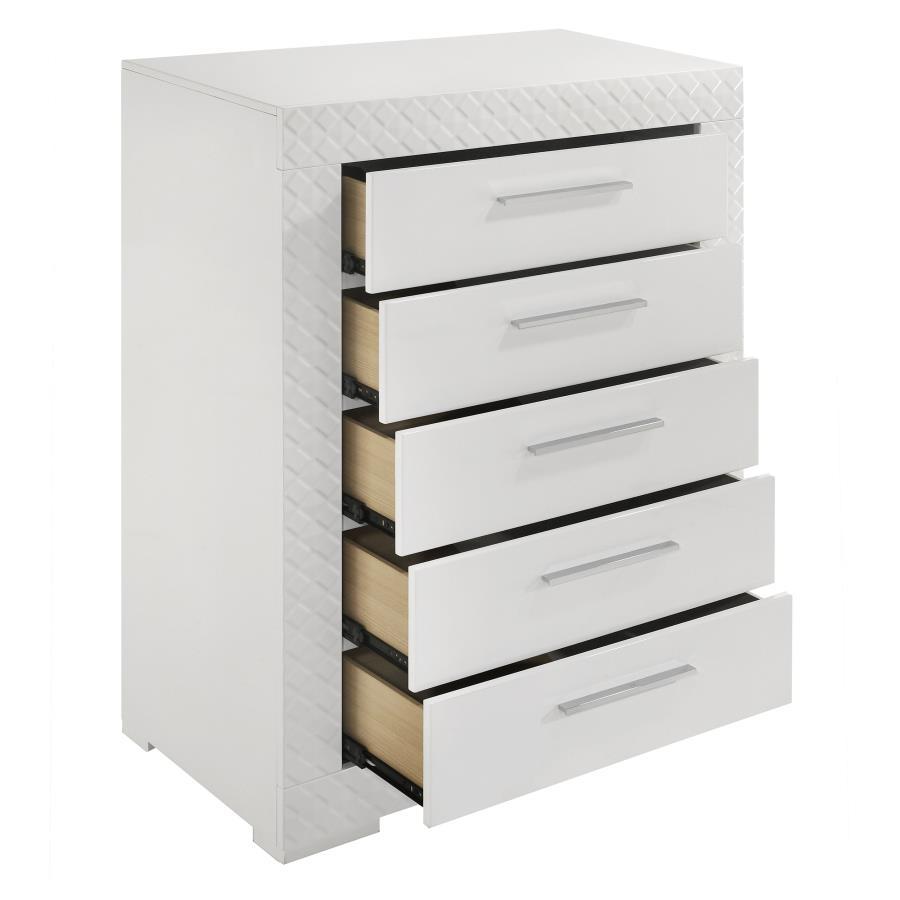 Ives - 5 - Drawer Bedroom Chest Of Drawers - White High Gloss Accent Chest modern furniture Contempo Furniture