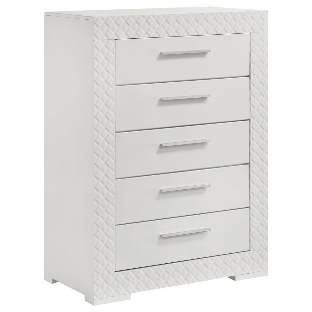 Ives - 5 - Drawer Bedroom Chest Of Drawers - White High Gloss Accent Chest modern furniture Contempo Furniture