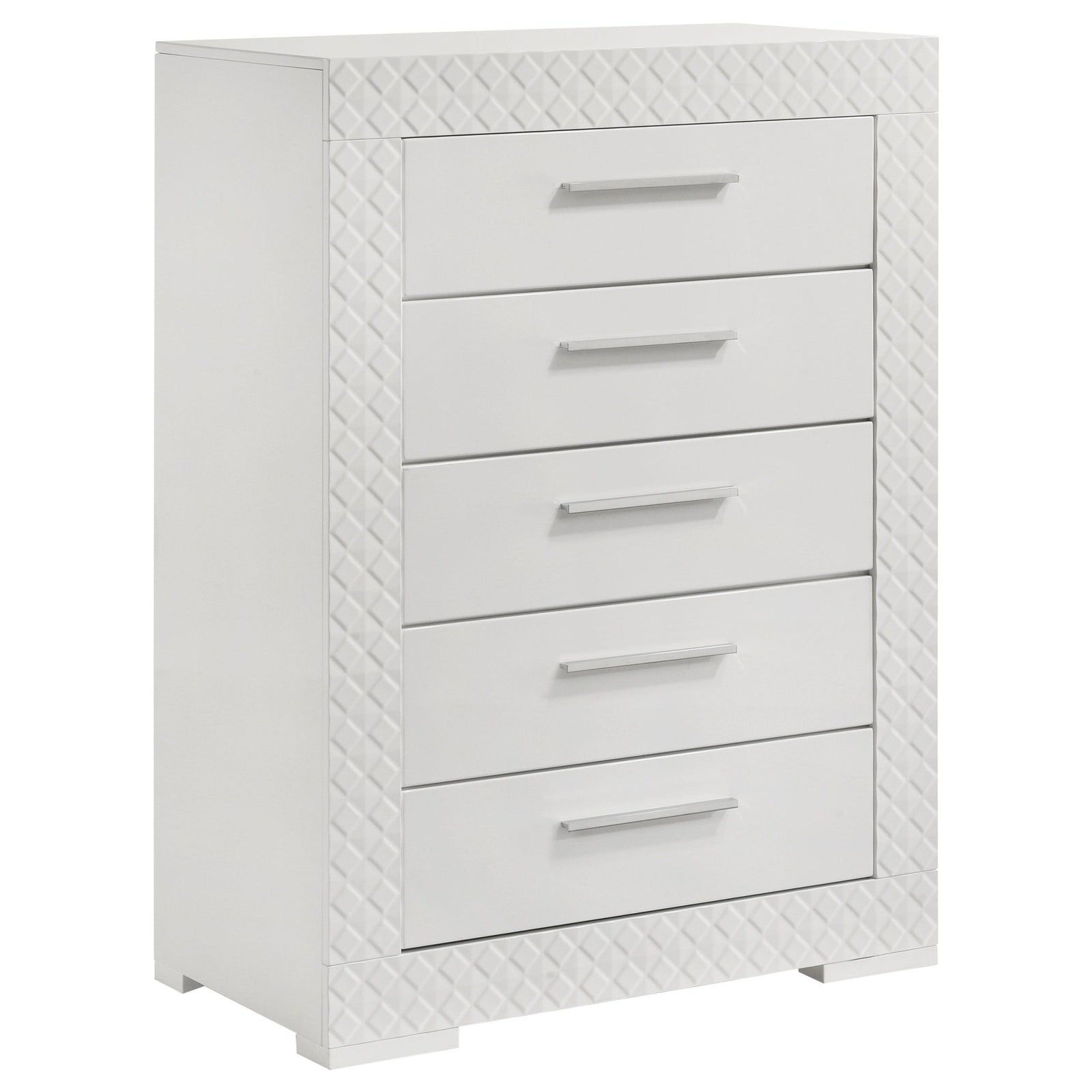 Ives - 5 - Drawer Bedroom Chest Of Drawers - White High Gloss Accent Chest modern furniture Contempo Furniture