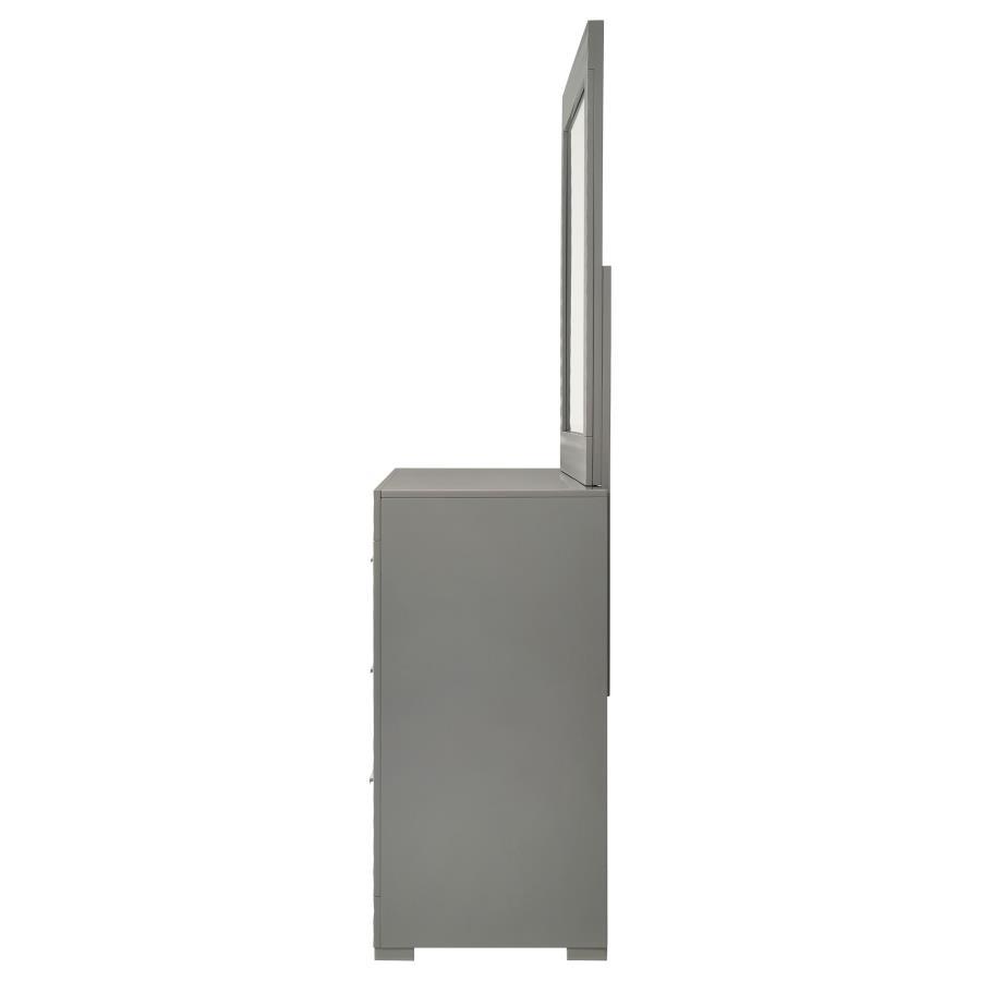 Ives - 6 - Drawer Dresser And Mirror - Gray High Gloss Dresser & Mirror modern furniture Contempo Furniture