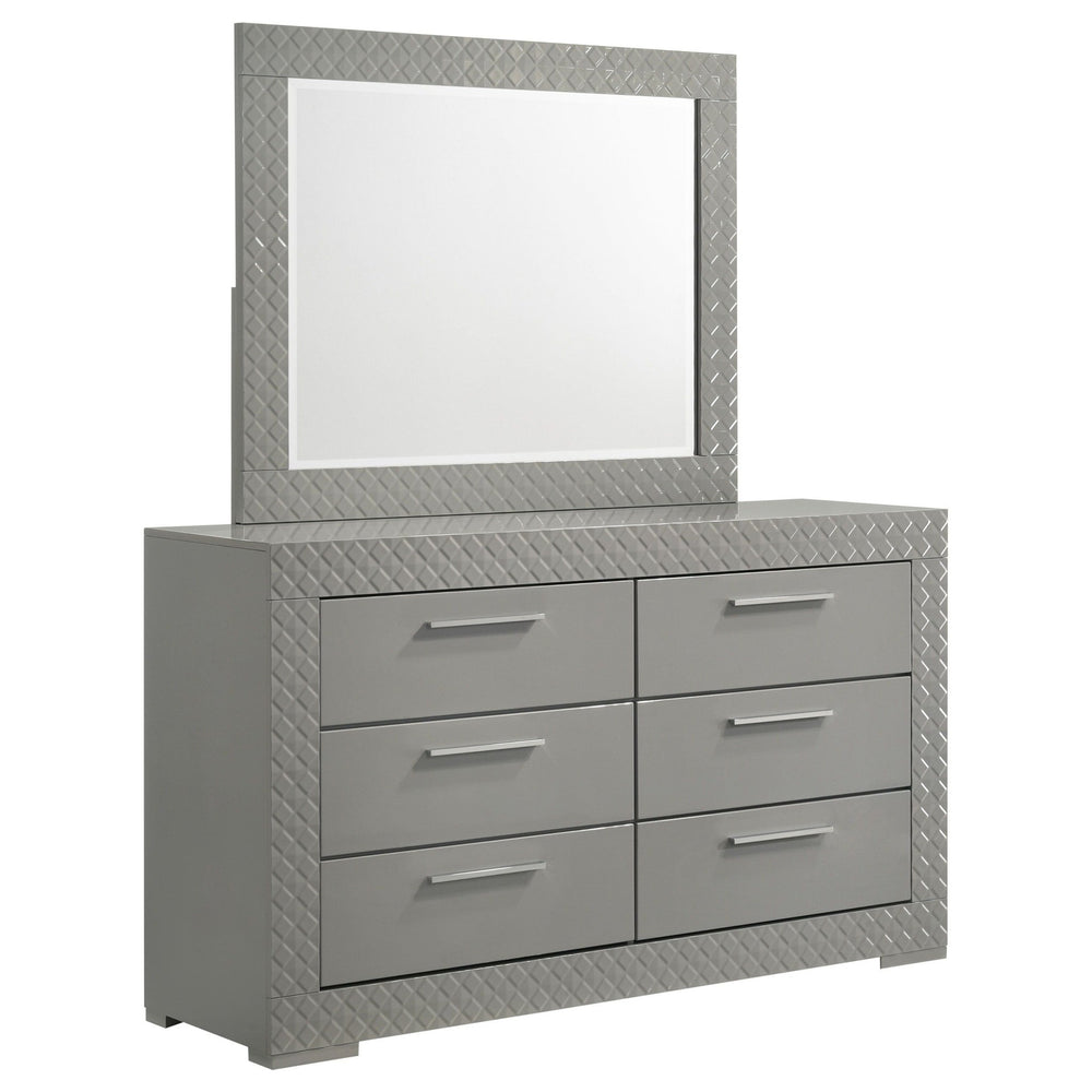 Ives - 6 - Drawer Dresser And Mirror - Gray High Gloss Dresser & Mirror modern furniture Contempo Furniture