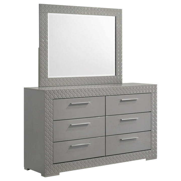 Ives - 6 - Drawer Dresser And Mirror - Gray High Gloss Dresser &amp; Mirror modern furniture Contempo Furniture