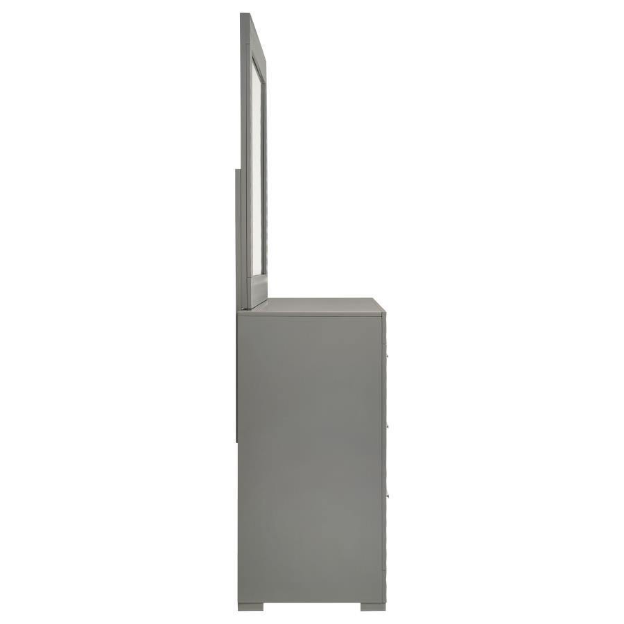 Ives - 6 - Drawer Dresser And Mirror - Gray High Gloss Dresser & Mirror modern furniture Contempo Furniture