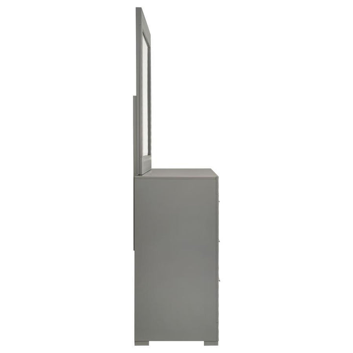 Ives - 6 - Drawer Dresser And Mirror - Gray High Gloss Dresser &amp; Mirror modern furniture Contempo Furniture