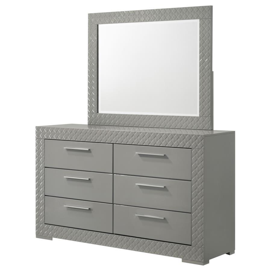 Ives - 6 - Drawer Dresser And Mirror - Gray High Gloss Dresser & Mirror modern furniture Contempo Furniture