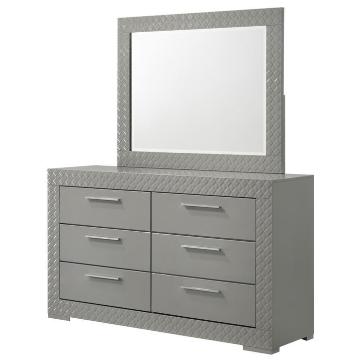 Ives - 6 - Drawer Dresser And Mirror - Gray High Gloss Dresser &amp; Mirror modern furniture Contempo Furniture