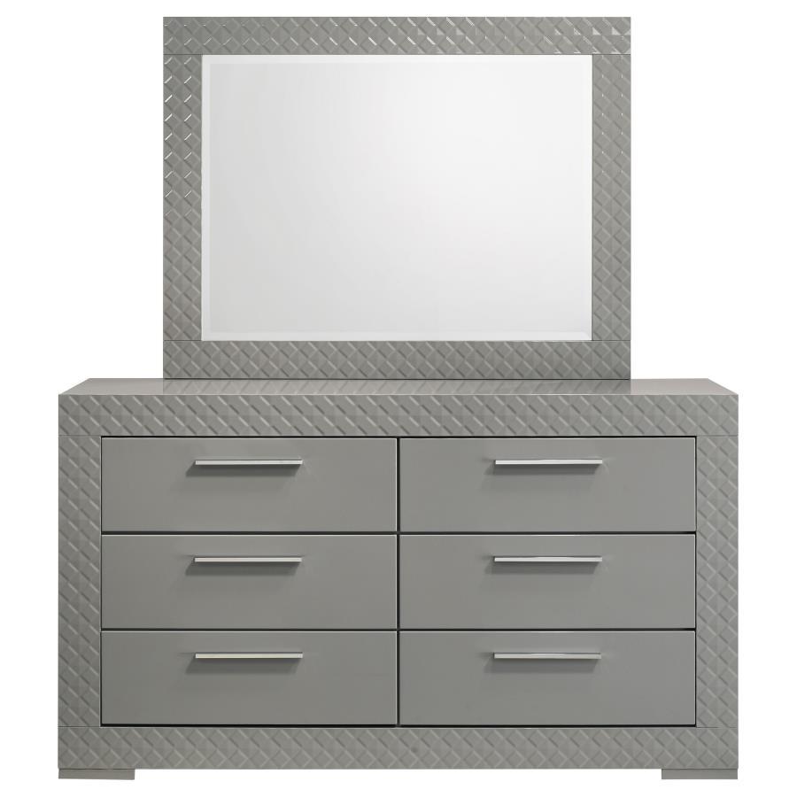 Ives - 6 - Drawer Dresser And Mirror - Gray High Gloss Dresser & Mirror modern furniture Contempo Furniture