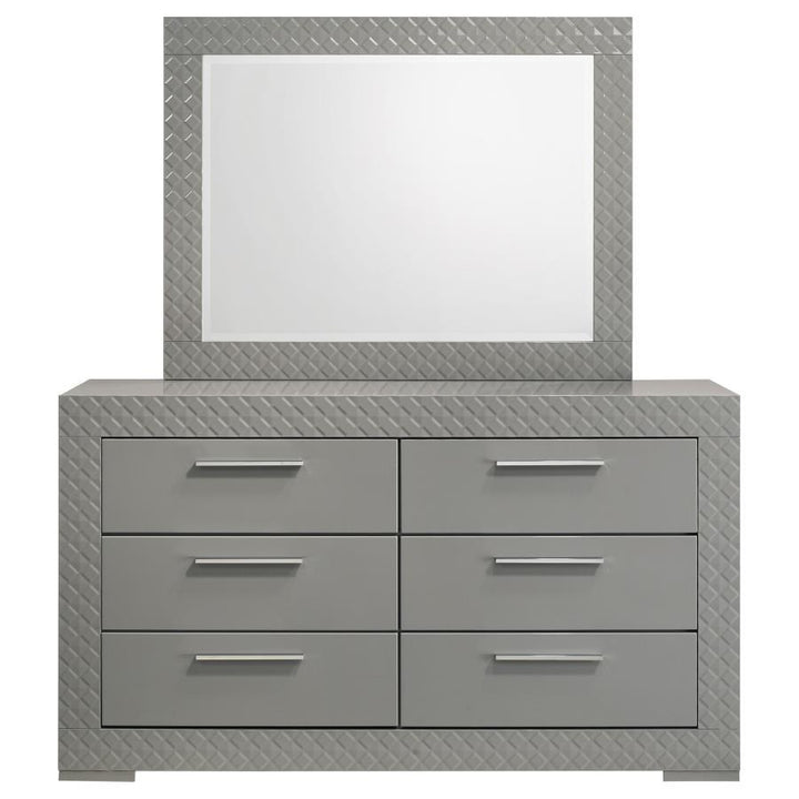 Ives - 6 - Drawer Dresser And Mirror - Gray High Gloss Dresser &amp; Mirror modern furniture Contempo Furniture