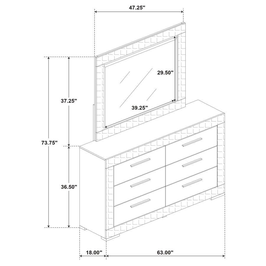Ives - 6 - Drawer Dresser And Mirror - Gray High Gloss Dresser & Mirror modern furniture Contempo Furniture