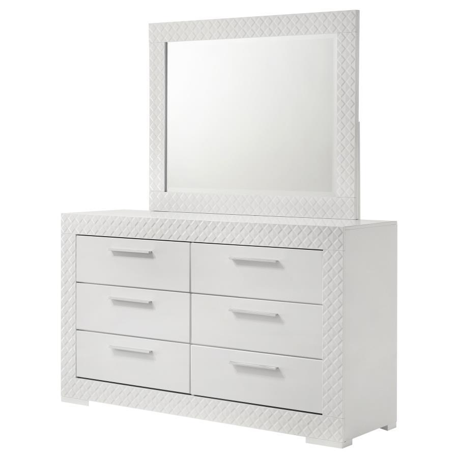Ives - 6 - Drawer Dresser And Mirror - White High Gloss Dresser & Mirror modern furniture Contempo Furniture