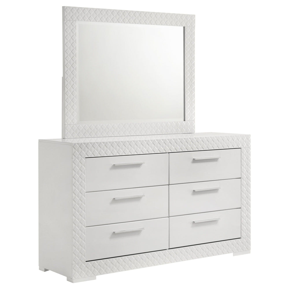 Ives - 6 - Drawer Dresser And Mirror - White High Gloss Dresser & Mirror modern furniture Contempo Furniture
