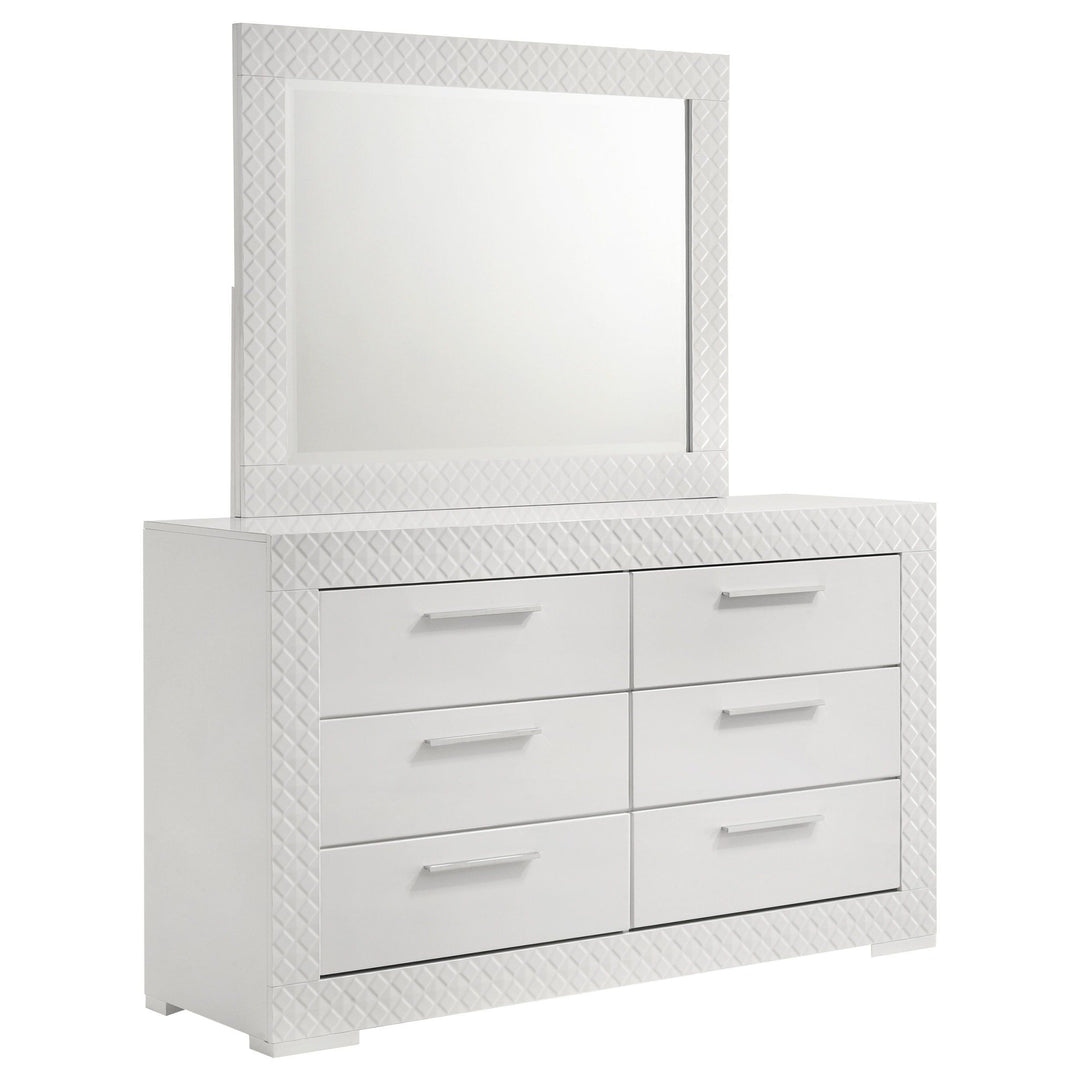 Ives - 6 - Drawer Dresser And Mirror - White High Gloss Dresser & Mirror modern furniture Contempo Furniture
