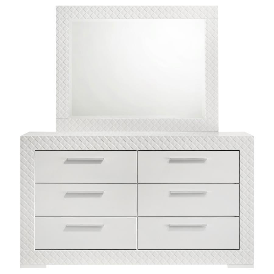 Ives - 6 - Drawer Dresser And Mirror - White High Gloss Dresser & Mirror modern furniture Contempo Furniture