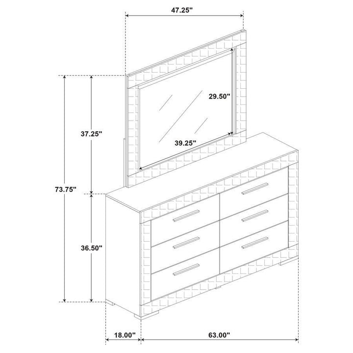 Ives - 6 - Drawer Dresser And Mirror - White High Gloss Dresser &amp; Mirror modern furniture Contempo Furniture