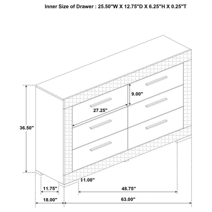 Ives - 6 - Drawer Dresser Cabinet - White High Gloss Dressers modern furniture Contempo Furniture