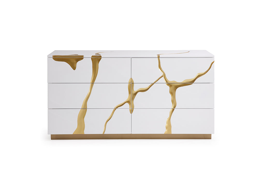 Aspen Modern Wide White and Gold Dresser