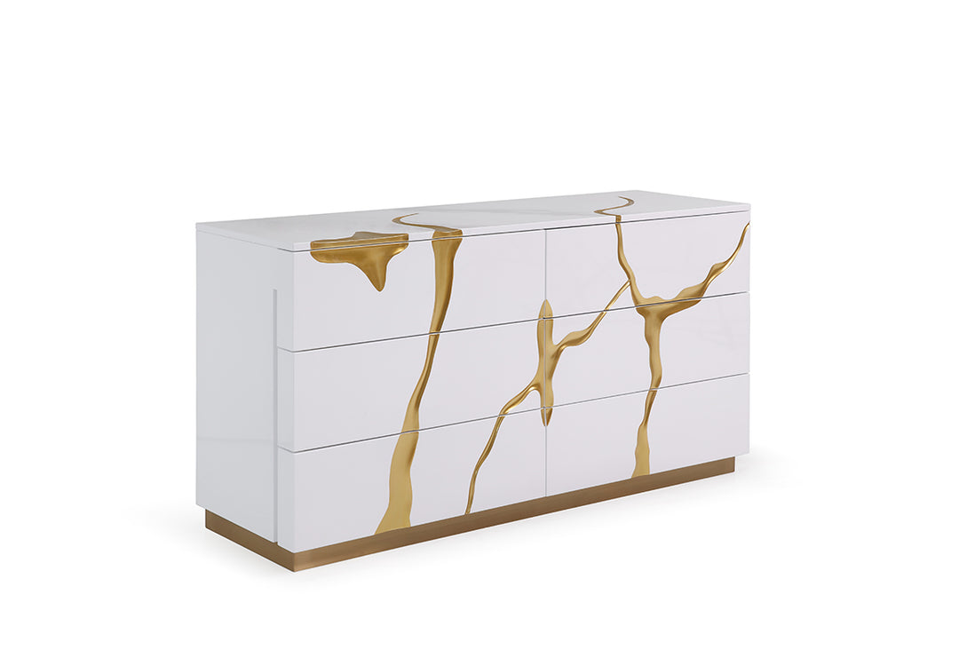 Aspen Modern Wide White and Gold Dresser