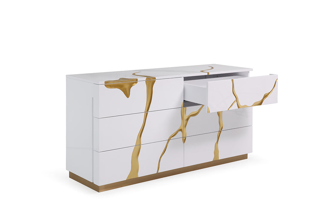 Aspen Modern Wide White and Gold Dresser
