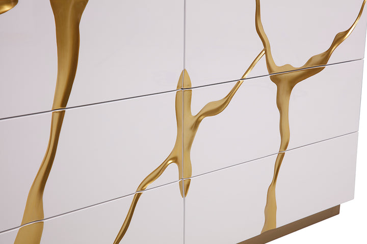 Aspen Modern Wide White and Gold Dresser