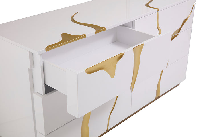 Aspen Modern Wide White and Gold Dresser