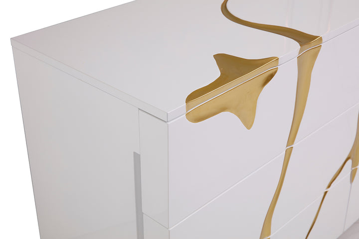 Aspen Modern Wide White and Gold Dresser