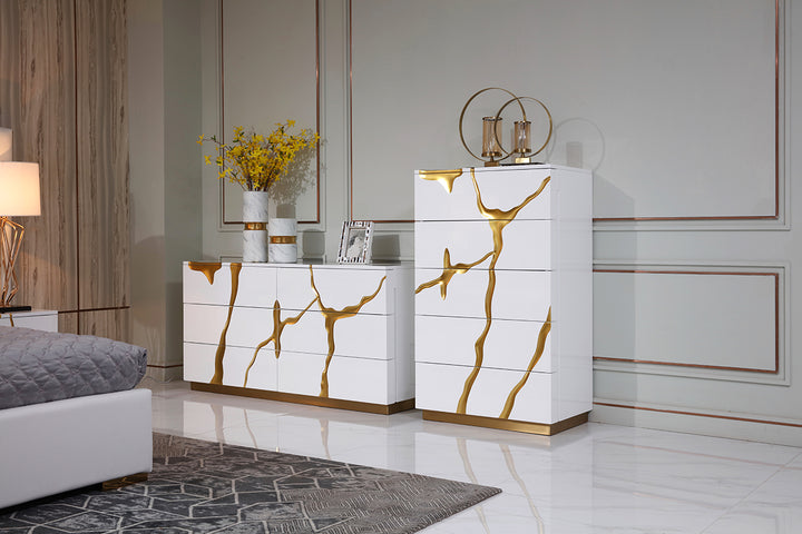 Aspen Modern Wide White and Gold Dresser