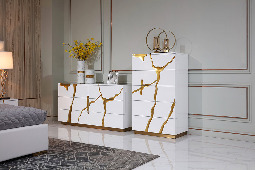 Aspen Modern Wide White and Gold Dresser