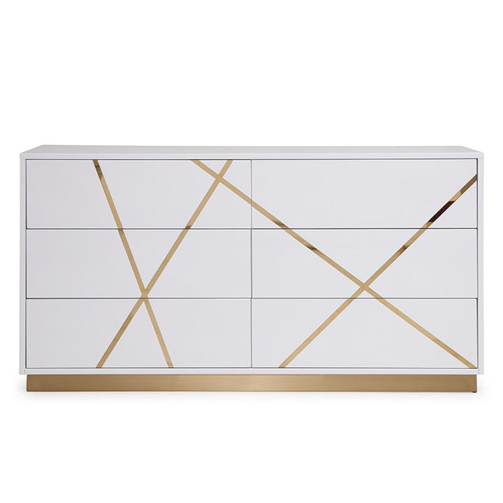 Nixa Modern Wide White and Gold Dresser