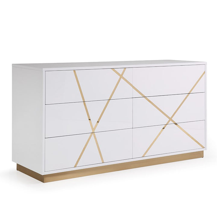 Nixa Modern Wide White and Gold Dresser