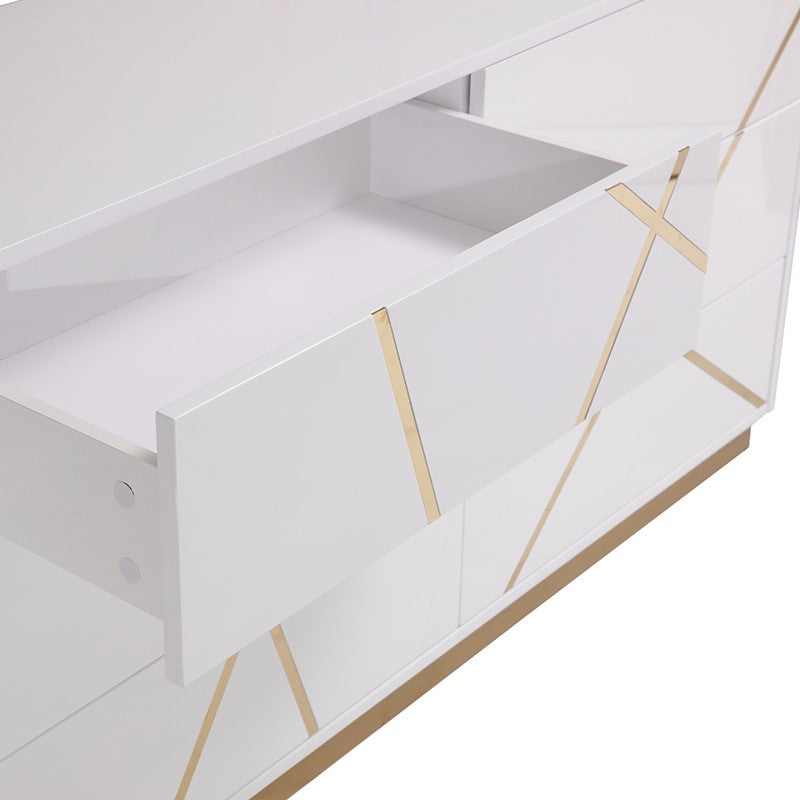 Nixa Modern Wide White and Gold Dresser - View 4