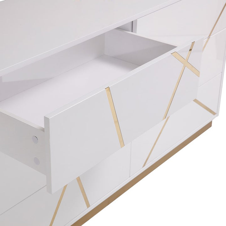 Nixa Modern Wide White and Gold Dresser